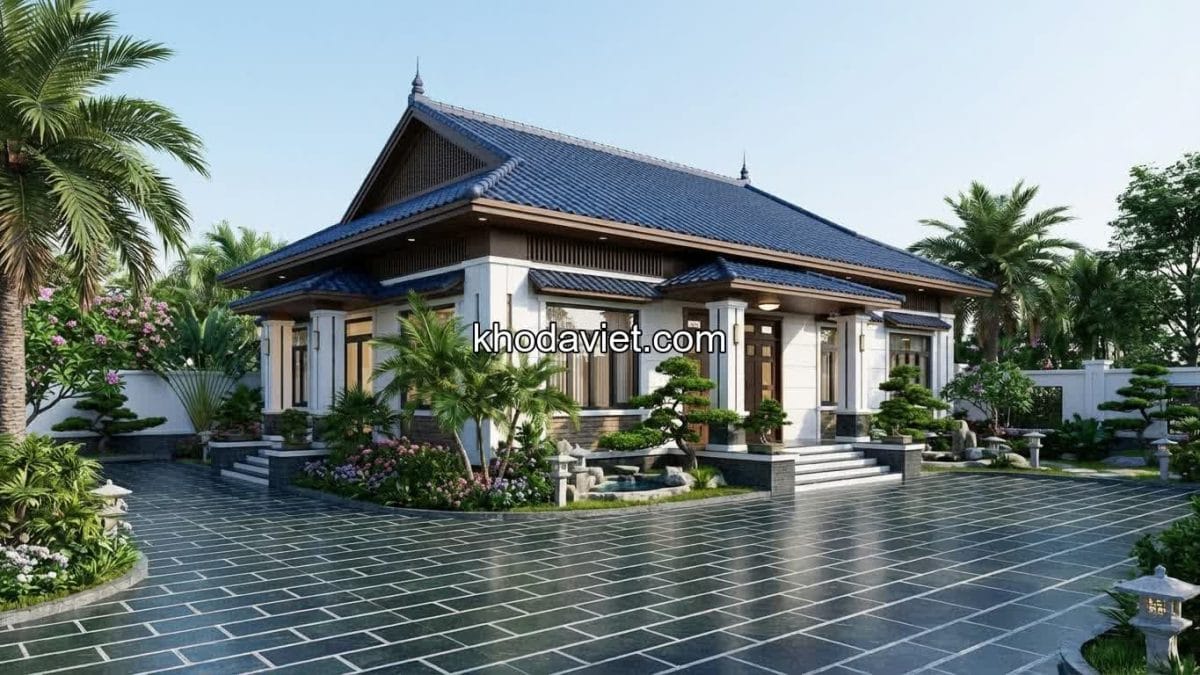 Nhà mái Nhật lát sân bằng đá xanh đen Thanh Hóa 
