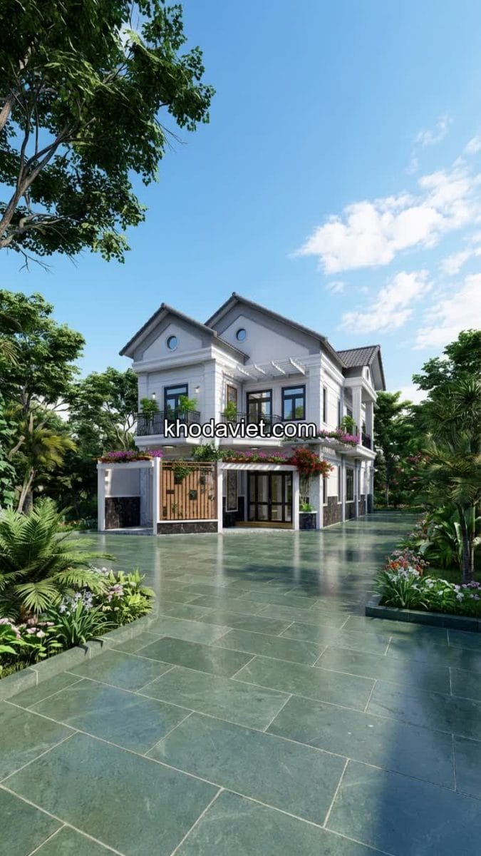 Biệt thự lát đá xanh rêu Thanh Hóa siêu đẹp.  