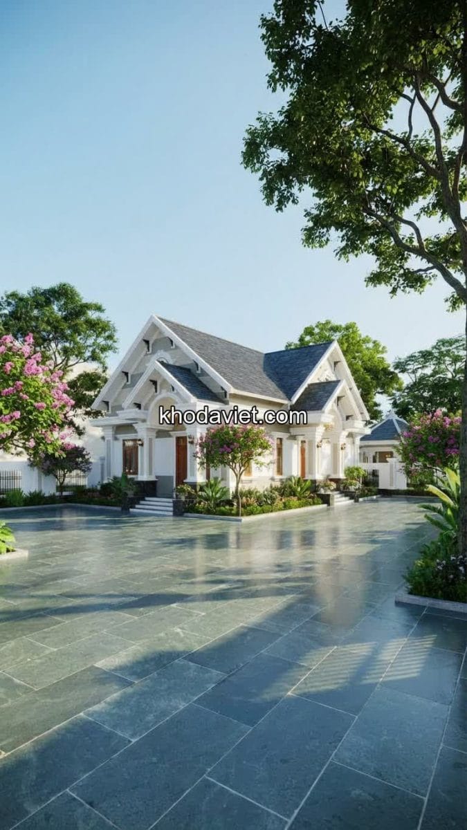 Mẫu nhà mái Thái siêu đẹp, lựa chọn mẫu đá lát sân phù hợp.