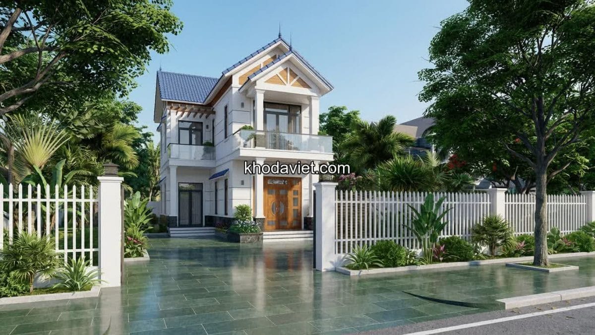 Biệt thự mái Thái lát sân bằng đá xanh rêu Thanh Hóa 